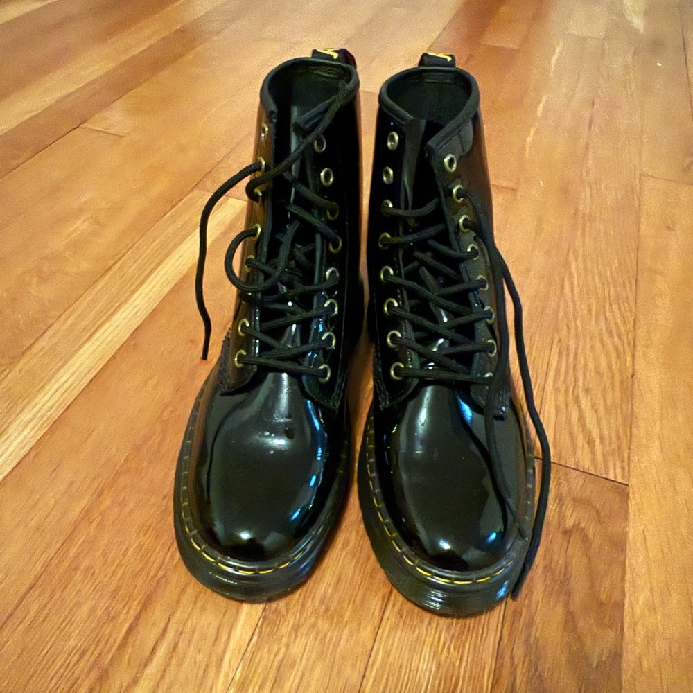 Dr. Martens Black Patent Leather Lace-Up Boots